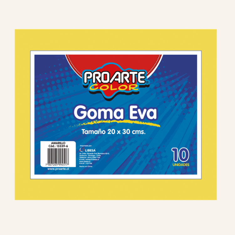 GOMA EVA PROARTE 20x30cm AMARILLO Bo.10 PLIEGO