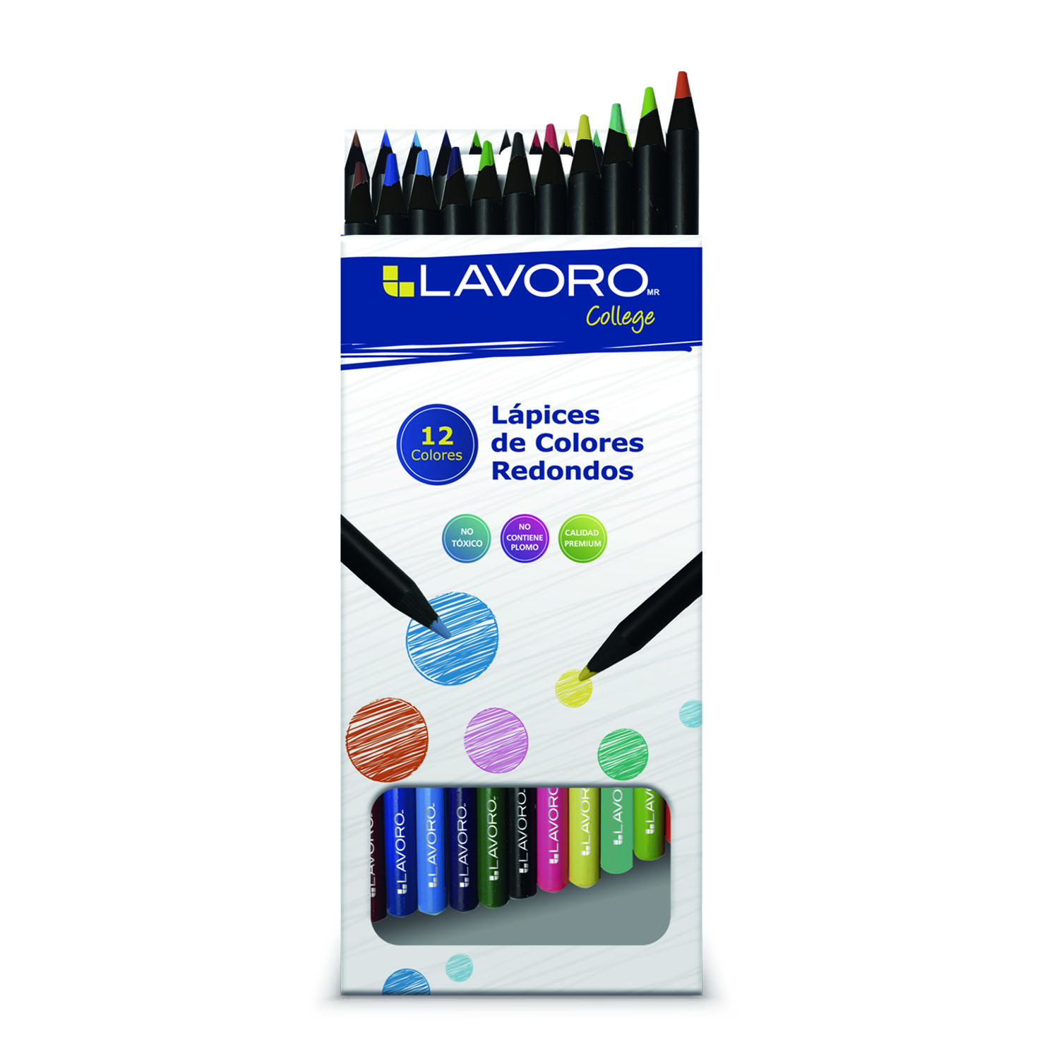 LAPICES DE COLORES 12 COLORES REDONDO MADERA NEGRA LAVORO