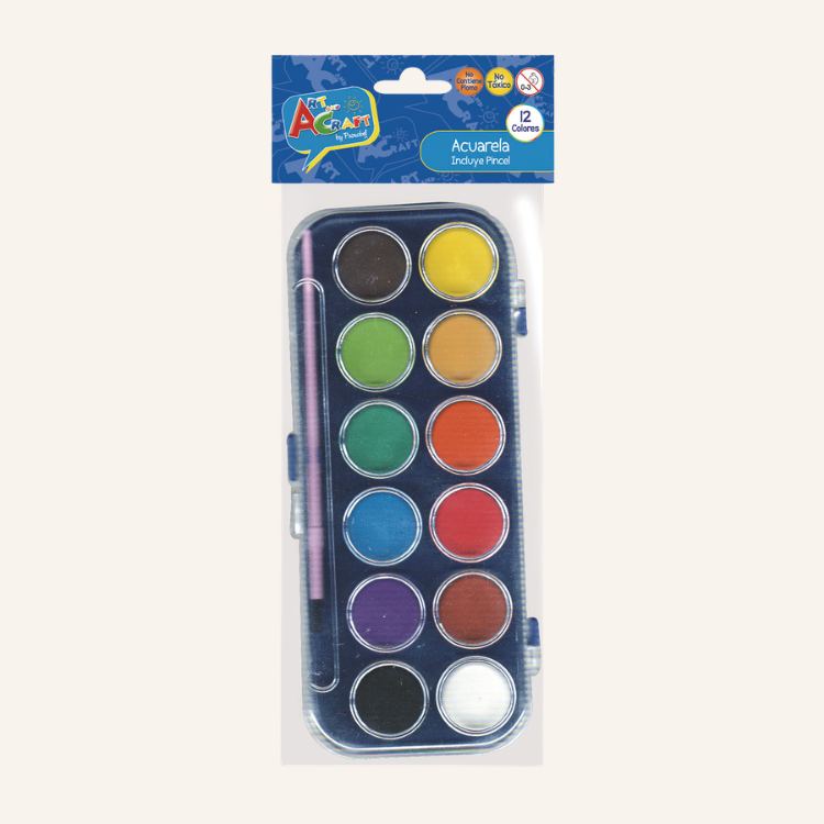 ACUARELA SOLIDA 12 COLORES MAS PINCEL