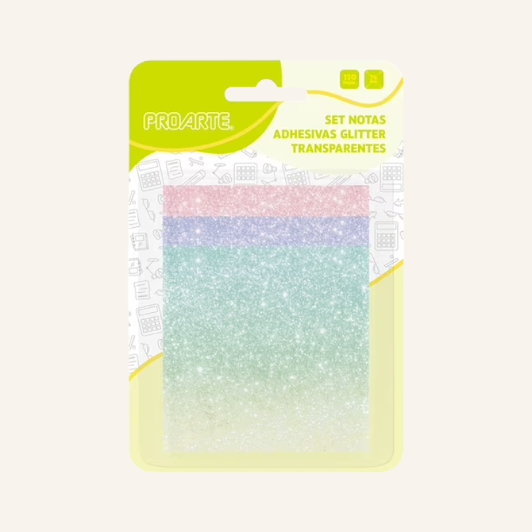 NOTA ADHESIVA PLASTICA CON GLITTER 150 HOJAS PROARTE
