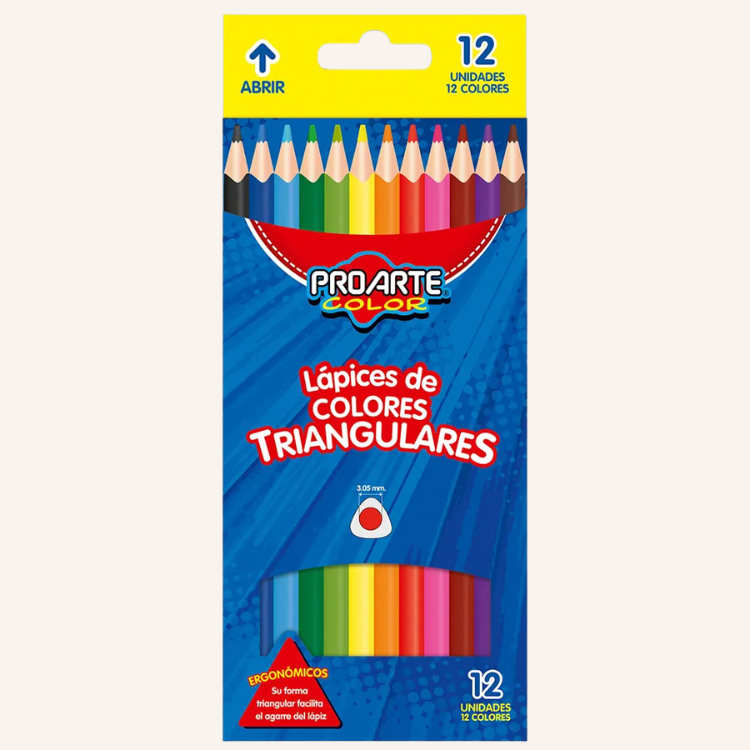 LAPICES DE COLOR PROARTE TRIANGULAR 12 UNIDADES LARGOS