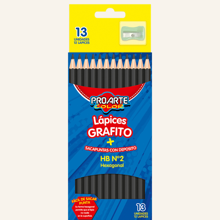LAPIZ GRAFITO HEXAGONAL No2 HB 12 UNIDADES CON GOMA PROARTE