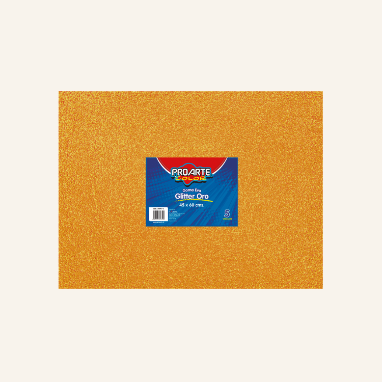 GOMA EVA PROARTE GLITTER 45x60cm ORO Bo.5 PLIEGOS