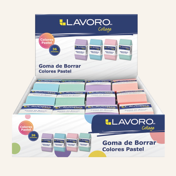 MOSTRADOR CON GOMAS DE BORRAR MIGA COLORES PASTEL LAVORO