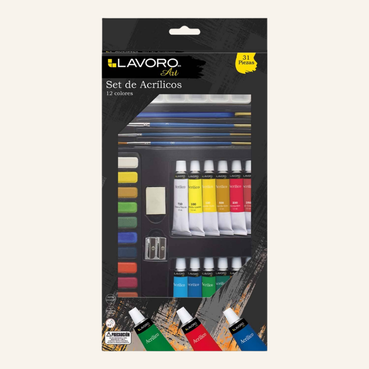 SET PINTURA ACRÍLICOS 12 COLORES ACUARELAS Y ACCESORIOS