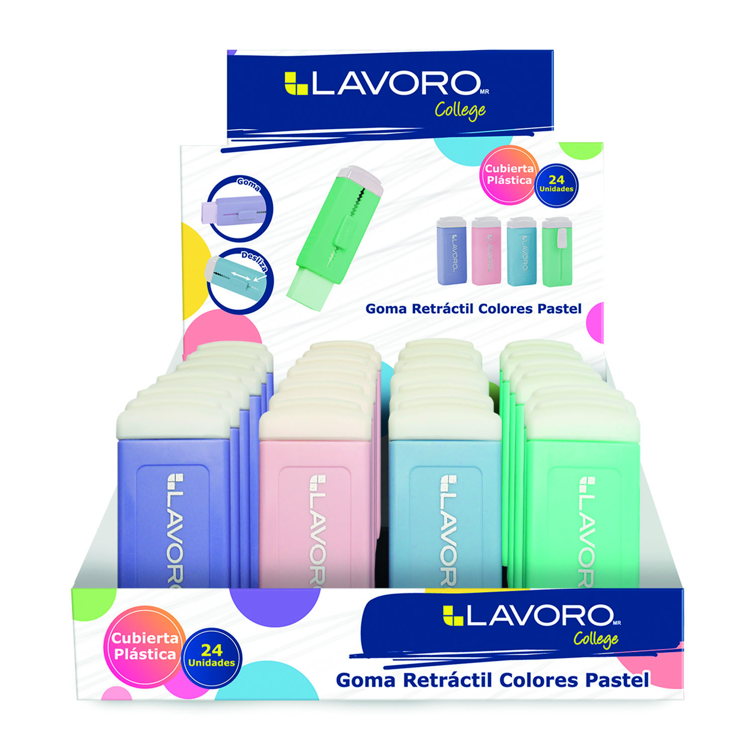 GOMA DE BORRAR RETRACTIL COLORES CUBIERTA PLASTICA LAVORO